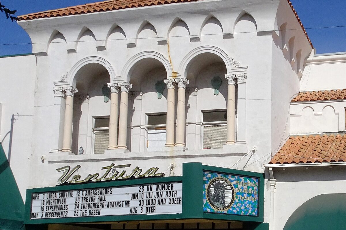 The marquee of the Majestic Ventura Theater in downtown Ventura, California